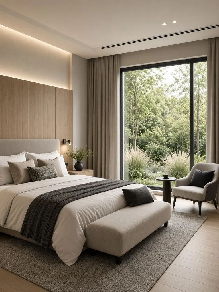 Conceptual calm master bedroom
