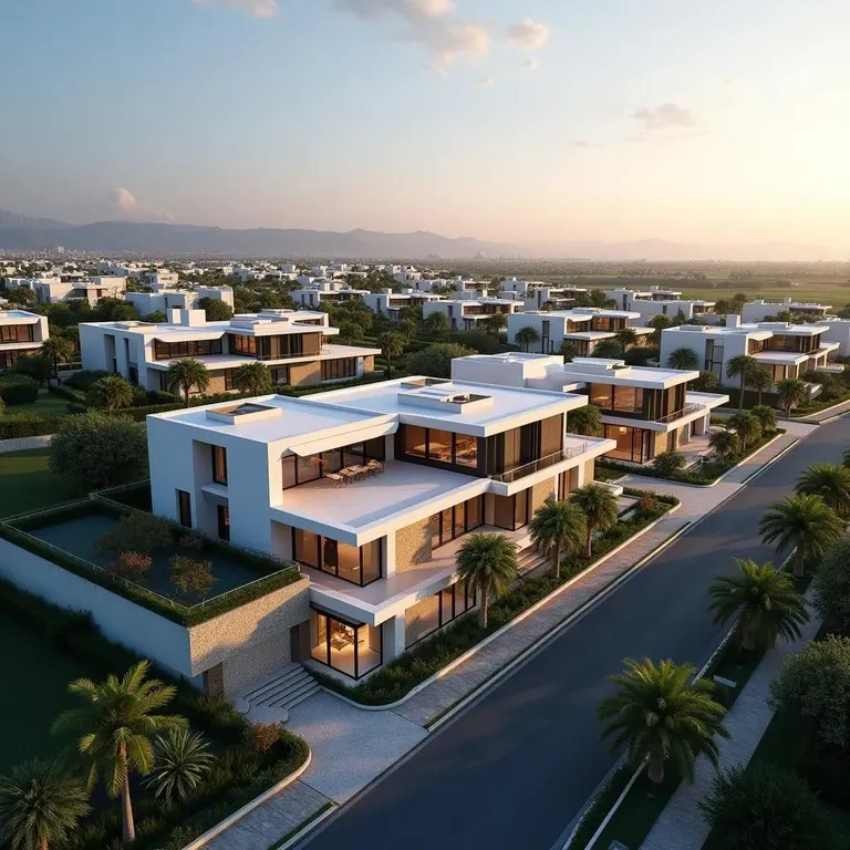 Conceptual contemporary villa exterior with terrace